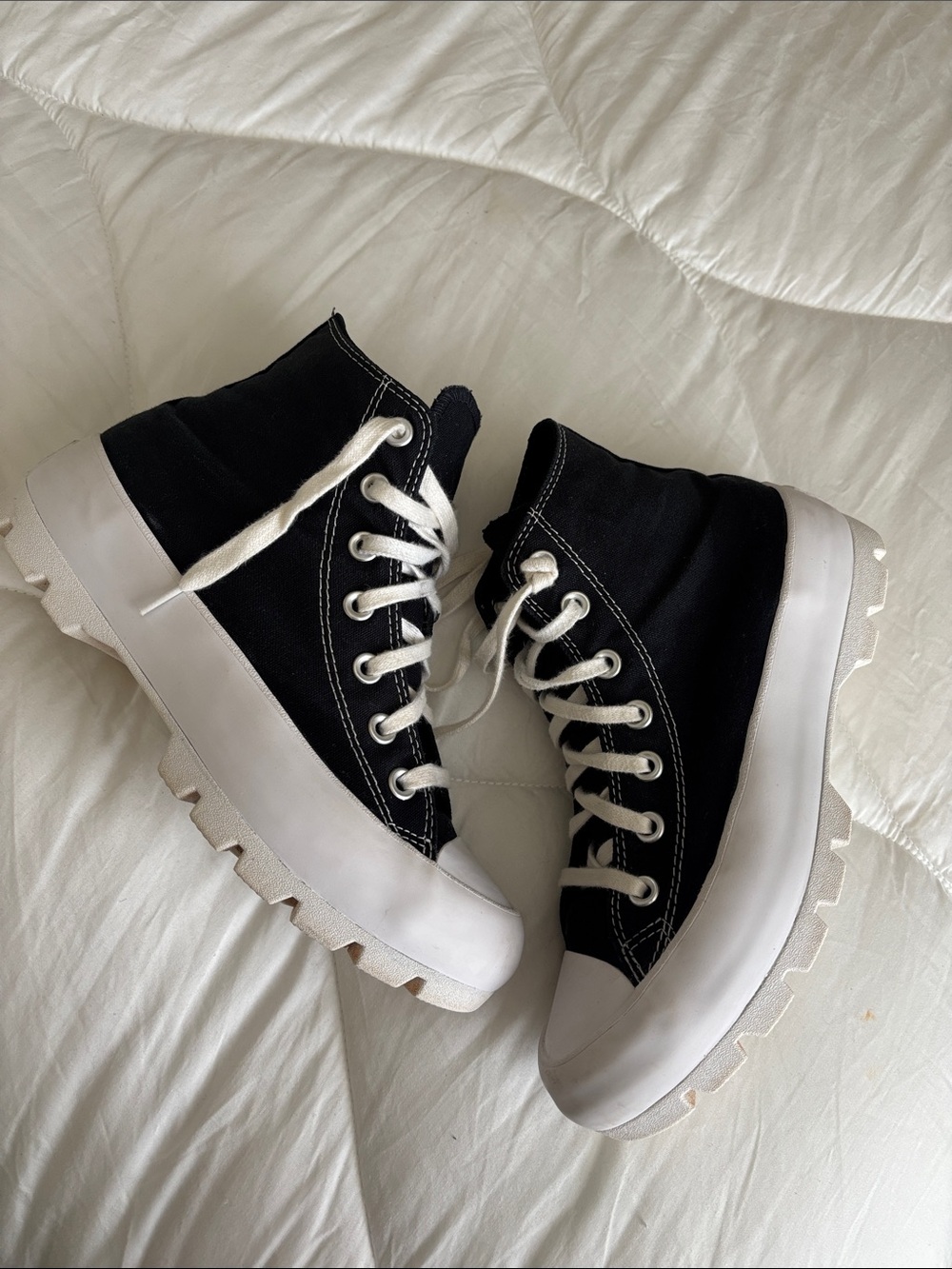Converse Black & White High Top Platform Sneakers - Picture 3 of 6